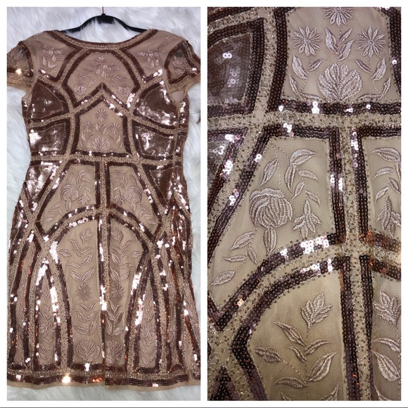 spread your shine rose gold sequin embroidered bodycon dress
